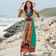 云南旅游穿搭泰国民族风连衣，裙子三亚海边度假沙滩裙波西米亚长裙