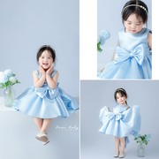 儿童摄影服装女宝蓝色公主裙，公主风婚纱，礼服拍照小清新女孩蓬蓬裙