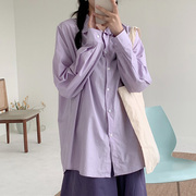 少女ins淡紫色衬衫女香芋紫bf风糖果，色防晒衫中长款薰衣草紫衬衫