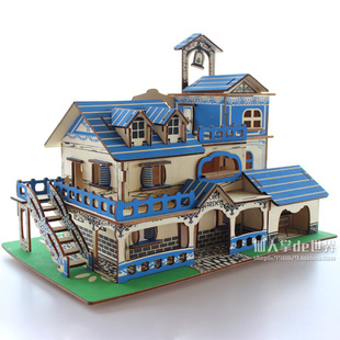 儿童盖建小房子模型屋，diy小屋子手工制作积木头玩具屋拼装小别墅