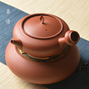 潮州传统红泥砂铫薄胎跳盖煮茶壶朱泥手拉壶侧把急须壶烧水电丝炉