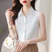 韩版雪纺衫上衣女式职业，衬衣内搭打底衫夏季翻领，无袖背心白色衬衫