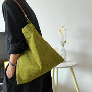 中式复古提花天丝亚麻黄绿色皮绳腋下包可调节斜跨单肩手提包女包