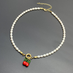 白百何同款天然淡水珍珠项链小众，设计感樱桃，锁骨链珍珠项链