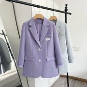 糖果色蓝色2022春秋装，韩版休闲双排，扣小西装外套女设计感西服