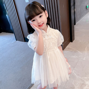 女童连衣裙夏季2023洋气宝宝短袖，公主裙儿童白色蕾丝纱裙夏装