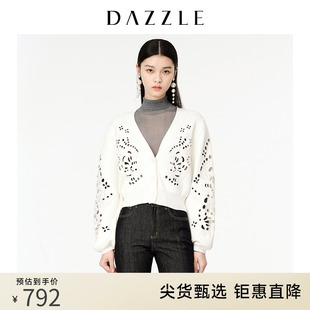 dazzle地素奥莱春季镂空刺绣，白色针织开衫外套女