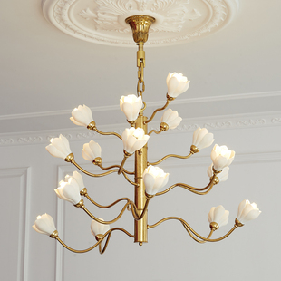 法式轻奢创意全铜陶瓷花，吊灯别墅客厅，餐厅卧室书房灯具创意纯铜灯