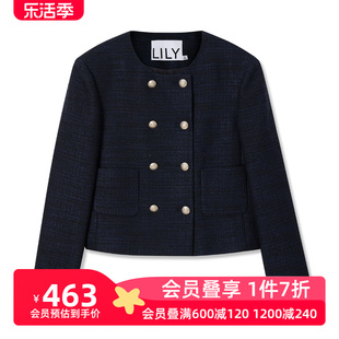 商场同款LILY2023秋女装优雅复古小香风气质双排扣短外套