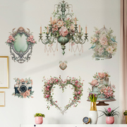 欧式墙壁贴纸防水自粘卧室客厅创意墙面装饰布置温馨粉色花朵植物