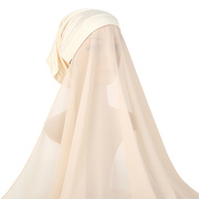 单色珍珠雪纺女士套装方便纱巾，围巾筒帽一体长巾yw166