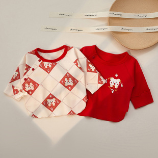 新生儿纯棉半背衣婴儿满月衣服初生婴儿春秋款大红和尚服长袖上衣
