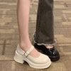 白色玛丽珍小皮鞋女粗跟厚底2024年春夏季配裙子高跟法式单鞋