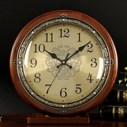 汉时欧式钟表挂钟客厅家用实木金属表盘静音时钟创意时尚挂表HW22