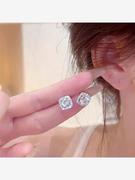 经典方形钻石耳钉气质名媛小众设计感ins风耳饰高级通勤冷淡耳环