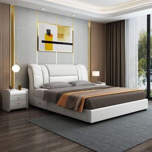意式轻奢1.8米皮床双人床1.5米储物高箱床主卧现代简约软体大婚床