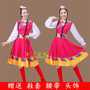 藏族演出服广场舞舞裙蒙古舞连衣裙藏族舞蹈服装表演服