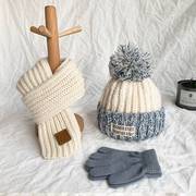 儿童围巾手套三件套帽子，秋冬季男童小学生毛线，帽挡风防寒保暖套装