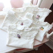 女童打底衫春秋款女宝宝，娃娃领白色婴儿翻领，长袖t恤儿童韩版上衣