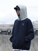 livelarge宽松美式街头情侣，男女国潮cityboy藏青拼接连帽卫衣帽衫