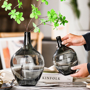 网红大肚花瓶透明玻璃水培日本吊钟马醉木插花装饰品客厅桌面摆件