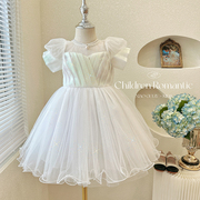 女童连衣裙夏季小女孩洋气白色，礼服表演纱裙，儿童六一蓬蓬公主裙子