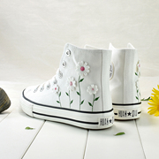 花朵手绘鞋春季高帮韩版帆女学生，百搭布鞋民族风涂鸦绣花鞋子