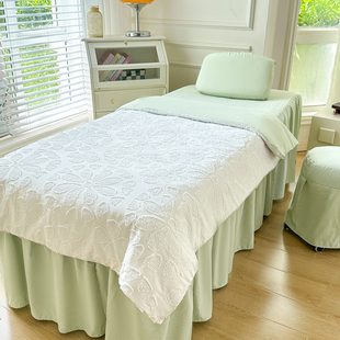 夏蜜美容床罩四件套立体剪花纯色，简约按摩美容用床罩四季通用
