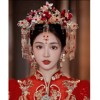 秀禾服头饰中式新娘，凤冠2024红色蝴蝶结，琉璃发冠古风婚礼发饰