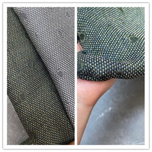 灰色混绿色意大利进口高端羊毛混纺提花时装面料高定设计师礼服裙