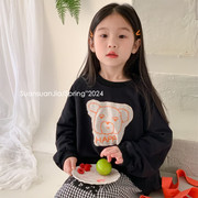 韩系童装女童熊头贴标卫衣春季儿童圆领休闲宽松卡通上衣洋气
