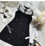 FFmiss法式镶钻娃娃领气质无袖连衣裙女夏设计感钉珠蝴蝶结短裙