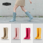unicare雨靴女时尚款外穿高筒防水防滑雨鞋街边户外长筒涉水鞋