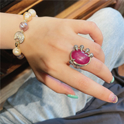 ninisn泰国手工艺龙爪天然星光红宝石戒指 纯银做旧活口霸气