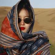 大围巾披肩两用红色包头丝巾女士棉麻民族风旅游拍照秋季外搭纱巾