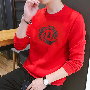 Adidas阿迪达斯红色卫衣男装2024春季运动服圆领长袖T恤外套