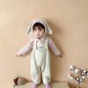 韩版婴儿衣服秋款连体衣套装长袖，条纹兔耳朵，连帽卫衣背带裤两件套