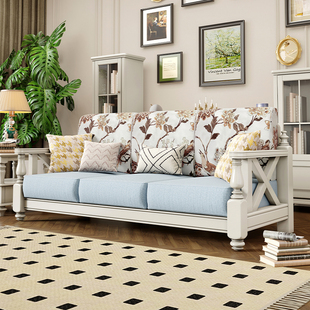 美式实木奶油风沙发，白色美式沙发轻奢客厅，小户型布艺沙发123组合