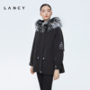 LANCY/朗姿2022冬季连帽兔毛皮草宽松派克服休闲女高端外套女