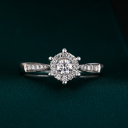 18K白金天然真钻群镶克拉效果戒指女戒珠宝 六爪钻石戒指订婚求婚