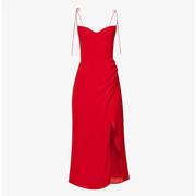 法式大红色雪纺v领性感吊带连衣裙子小众设计气质显瘦高端中长裙