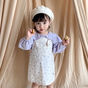 2023秋装韩版女宝宝连体衣两件套装甜美公主风气质背带哈衣