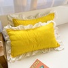 水洗棉ins黄色泡泡荷叶边枕套48*74cm一对两只装单双人纯色枕头套