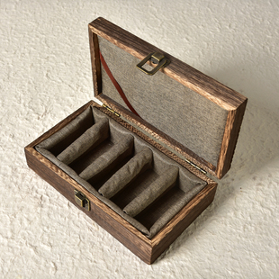 实木多格篆刻印章盒精致内衬收纳盒，文房饰品包装碳化桐木盒私章盒