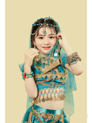 印度舞蹈服装女儿童茉莉公主同款民族舞台演出服酒红色异域风服装