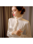 早春装2024年法式设计感小众白色衬衫内搭立领上衣女士秋冬季