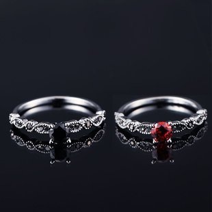 复古时尚百搭细款红水晶，黑水晶宝石食指戒指，女锆石装饰戒指