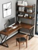 实木转角书桌书柜组合L型简约家用台式办公电脑桌小户型卧室书房