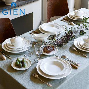 gien洛可可系列法国进口餐具纯色浮雕陶瓷，餐盘点心盘餐碗茶杯