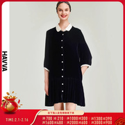 HAVVA2024春季黑色丝绒连衣裙女气质短款宽松直筒裙子Q65081